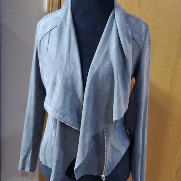 Blank NYC silver grey stretch sueded cowl neck moto jacket - Picture 5 of 7